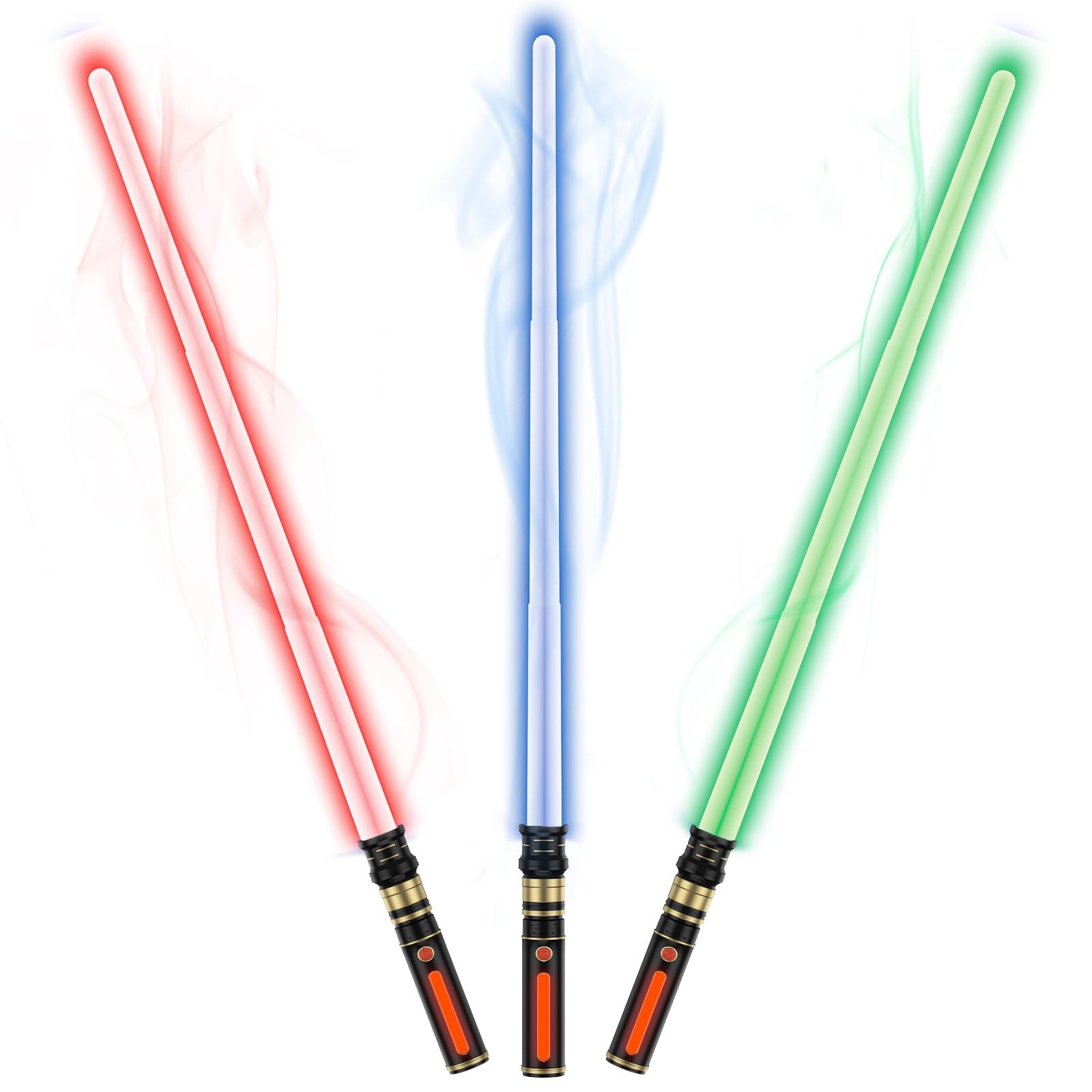 Lightup Sabers for Kids, 3 Packs 3 Colors Light Up Sword with FX Sound (Motion Sensitive) and Glowing Handle, Expandable Lightup Sabers Set for Halloween Dress Up, Xmas Gifts, and Galaxy Battles