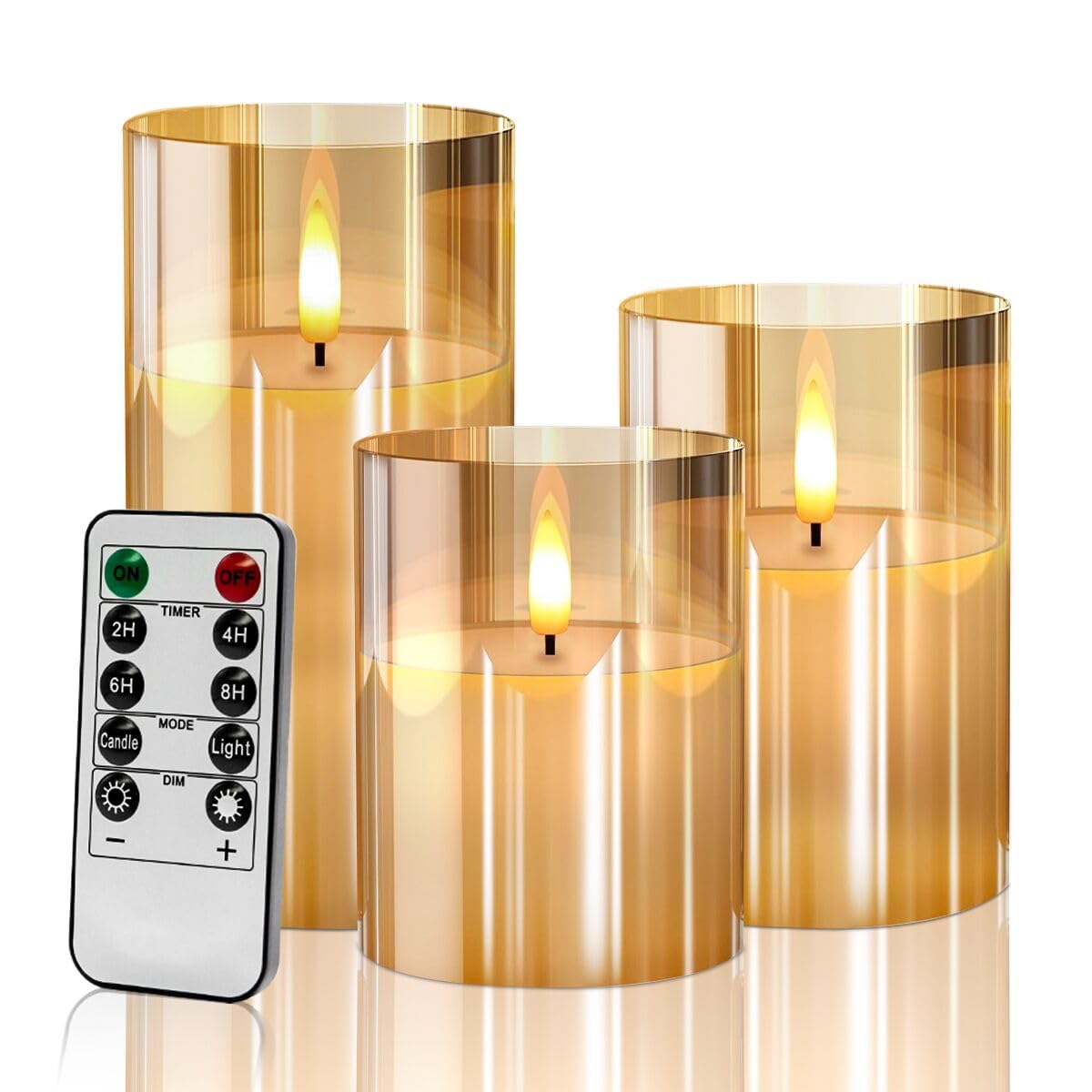 Nestling Velas LED,Vela LED Efecto Llama,Vela de Vidrio Realista Efecto Alimentado por Batería Móvil,con Control Remoto Temporizador,Decoración Para Navidad,Pascua,Fiestas,Bodas,Cumpleaños-Dorada
