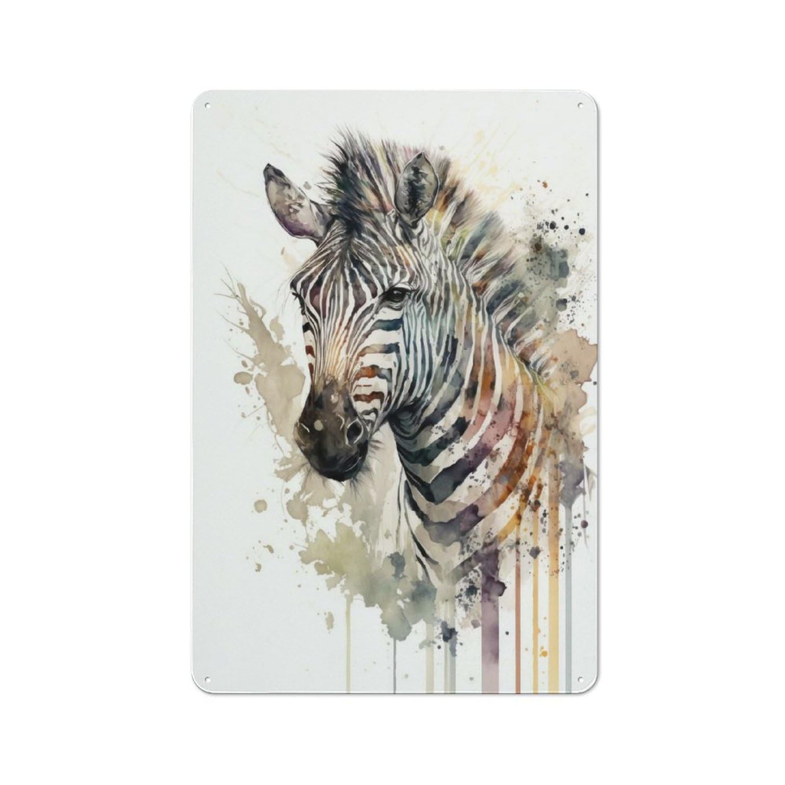 Junmoney Zebra Watercolor Tin Wall Plaque 30X20cm With For Pub Or Café, A Decorative Christmas Gift For Hospitality Wall Decor Collectors
