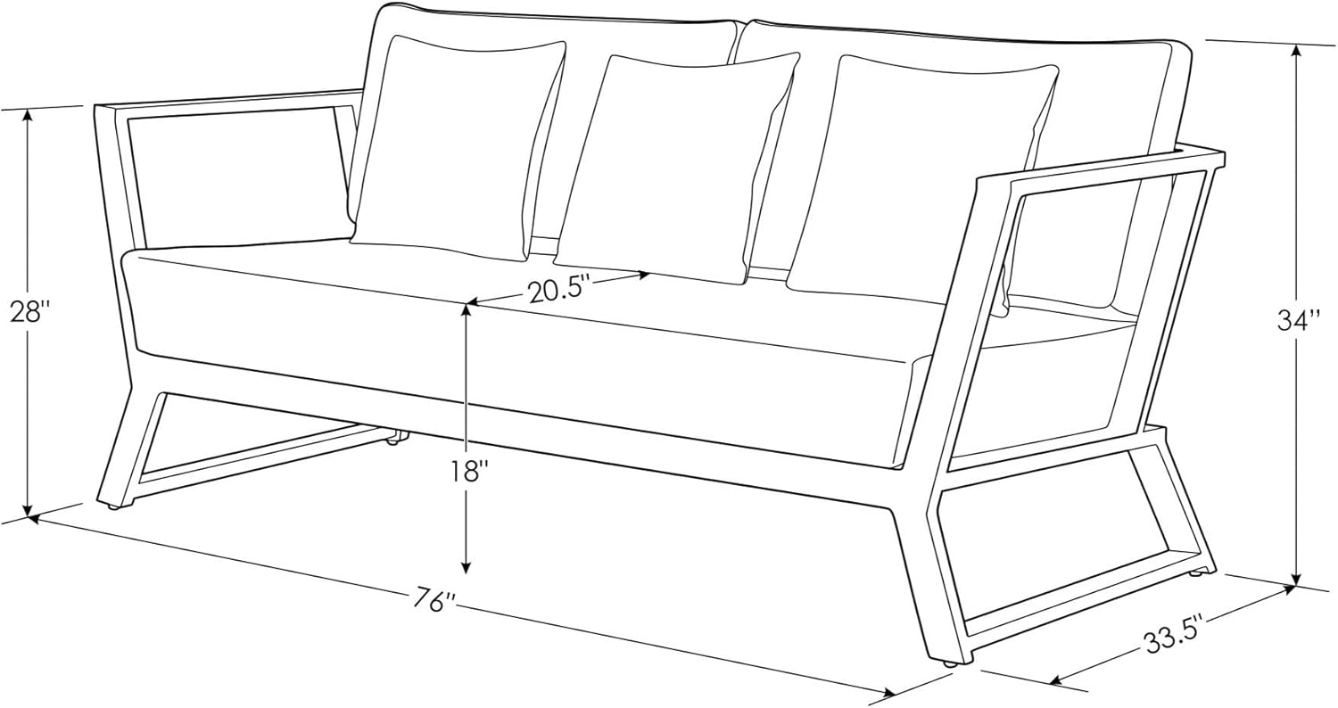 ZURI Modern Outdoor Patio Nadie Stainless Steel Sofa with Quick Drying Cushion - Black/White