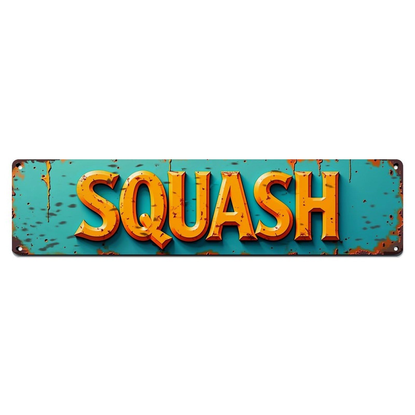 Jdyansheng Vintage Squash Text On Rusty Background Tin Sign Metal Poster Metal Signs For Home Man Cave Bar Cafe Kitchen Laundry Room Wall Decorations 4X16 Inches