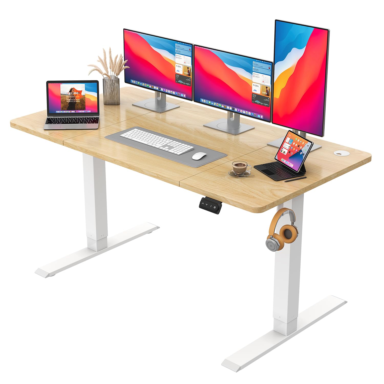 JUMMICO Electric Standing Desk 180 x 80 cm Home Office Height Adjustable Desk, Computer Lift Table with Smart Panel, Sit Stand Desk with Height Memory, Beige