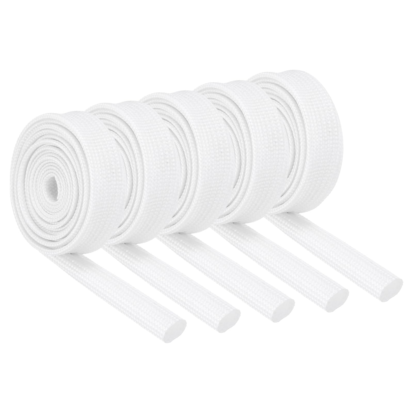QUARKZMAN 10 Piezas Funda Trenzada Aislante 1m-8mm ID Blanco Funda de Fibra de Vidrio Recubierta de Silicona de Alta Temperatura para Protección de Cableado Eléctrico