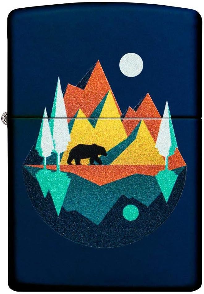 Zippo Geometric Bear and Mountains Design Pocket Lighter