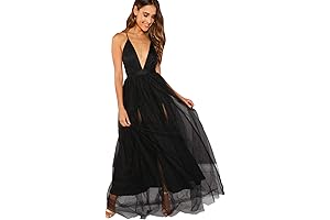 Women's Flowy Black Deep V Maxi Vocation Dress