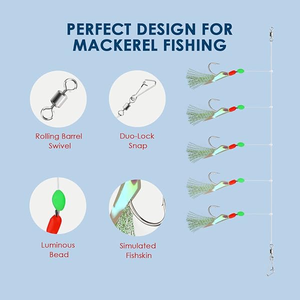 6 Set Ami da Pesca in Mare 30 Ganci, pre Legato Piume di Sgombro Rigs con Perline Luminose Bionic Insetti Volanti Lure Rigs per Sgombro, Pollock, Merluzzo, Aringa (Flash Fluro) - 3