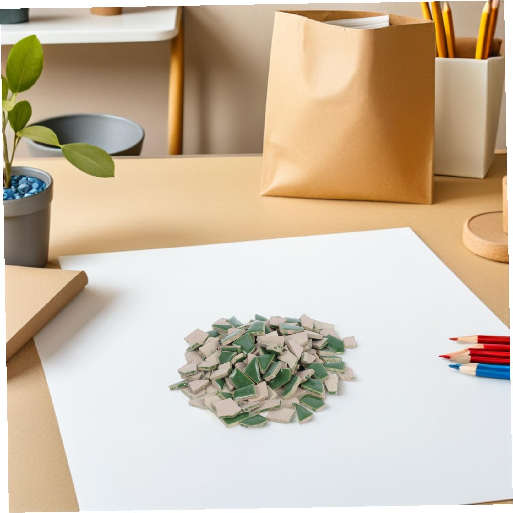 Piastrelle di Mosaico in Ceramica Irregolari Verdi 400g, 1 Confezione