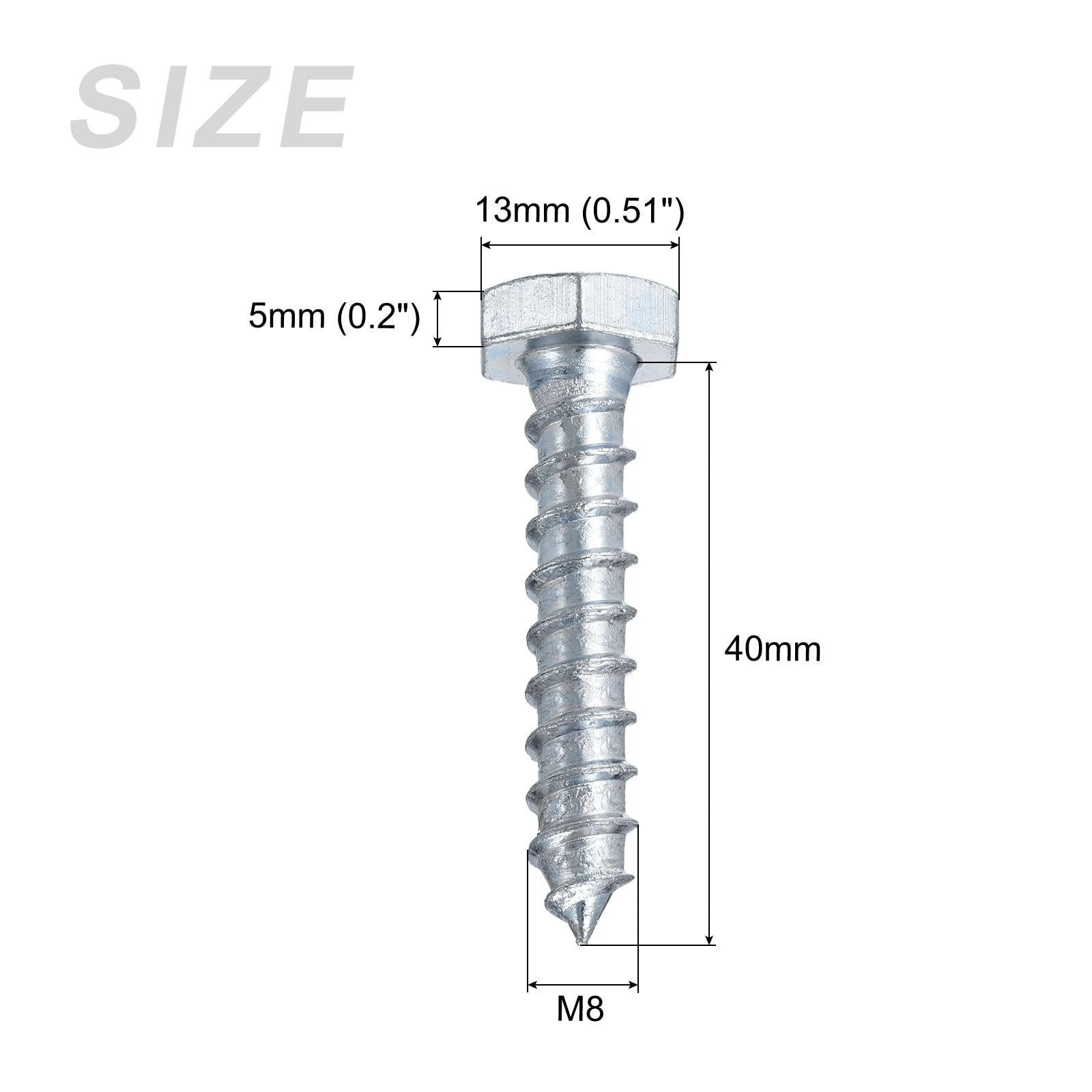 METALLIXITY Hex Lag Screws (M8x40mm)25Pcs, Carbon Steel Self-Tapping Wood Bolts - for Household Applications - Image 2