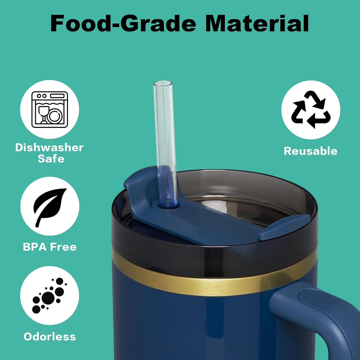 Aillwith 12 PCS Replacement Straws for Stanley Cup 40 oz 30 oz 64 oz Tumbler, Reusable Drinking Straws with Cleaning Brush for Stanley Cup Accessorie, BPA Free, Dishwasher Safe - Image 4