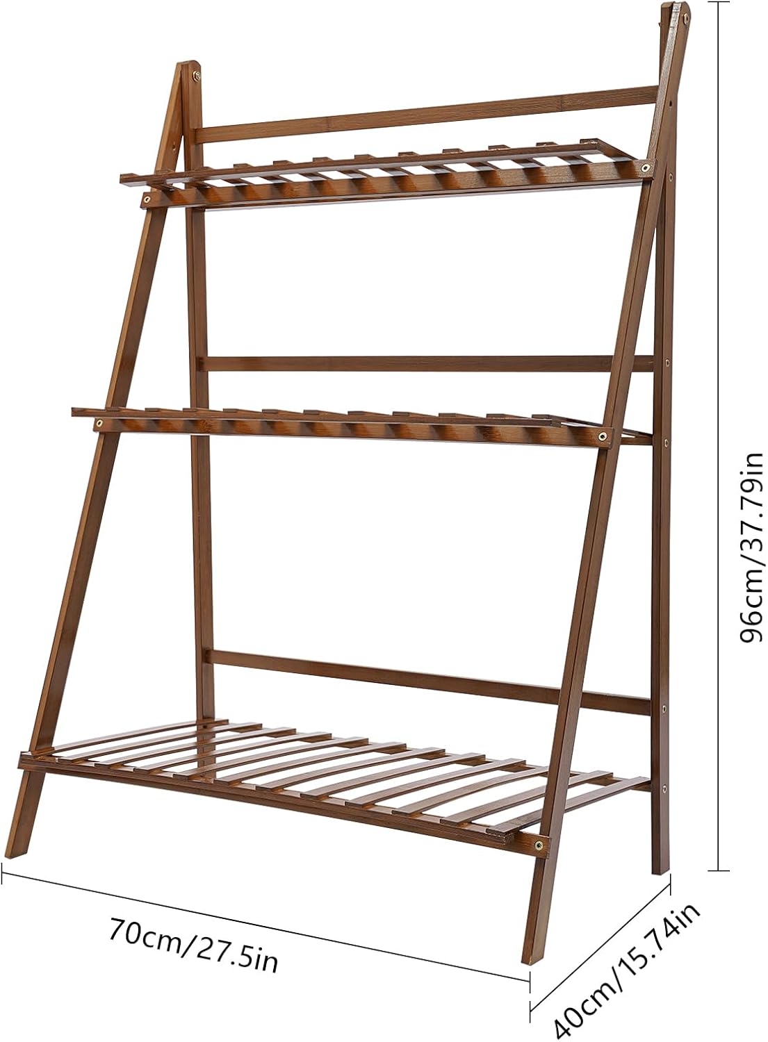 Folding Plant Stand, 3 Tier Wooden Foldable Plant Shelf, Ladder Plant Stands for Indoor Outdoor, Flower Pot Display Stand, Tall Plants Display Shelf Rack for Garden Balcony Patio Lawn (Dark Brown)