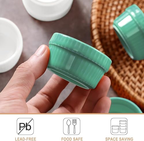 Miniatura 4 de Mini Ramekins - Juego de 6 recipientes de cerámica para salsa de 1.5 onzas, platos pequeños de porcelana para condimentos, cuencos pequeños para