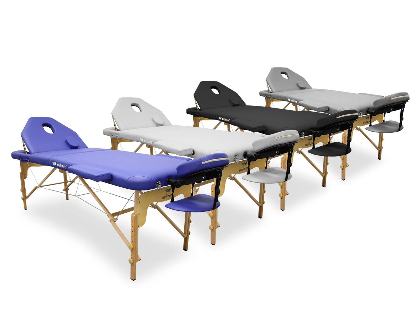 QUIRUMED Camilla de Masaje Plegable WELLCORE, con Respaldo abatible, Fabricada en Madera, Polipiel, 195 x 70 cm, Altura Regulable, Cabezal extraíble, Agujero Facial, Color Negro, hasta 225 kg