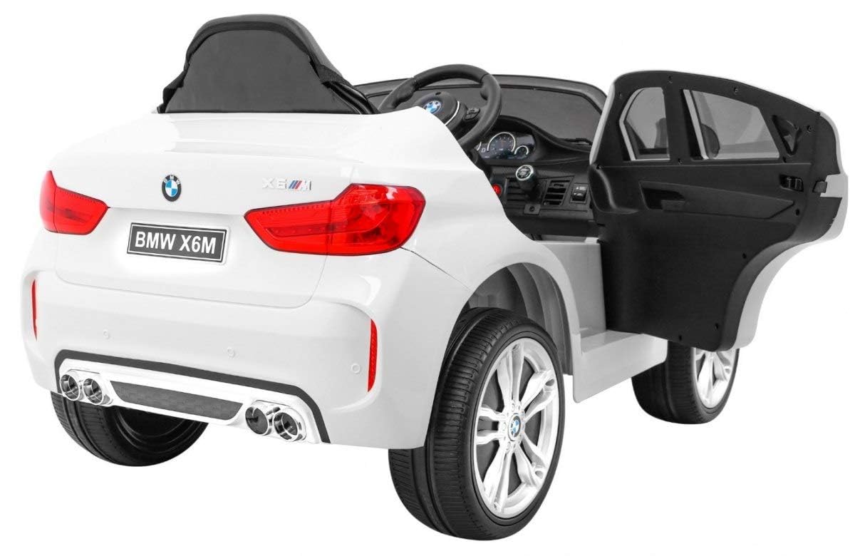 BMW X6M 12V Auto Elettrica per Bambini con Telecomando Parentale – Macchina Elettrica con Sedile in Pelle, Ruote in Gomma EVA, Luci LED, Porte Apribili, MP3 USB, Soft Start, Carico 30 kg Bianco