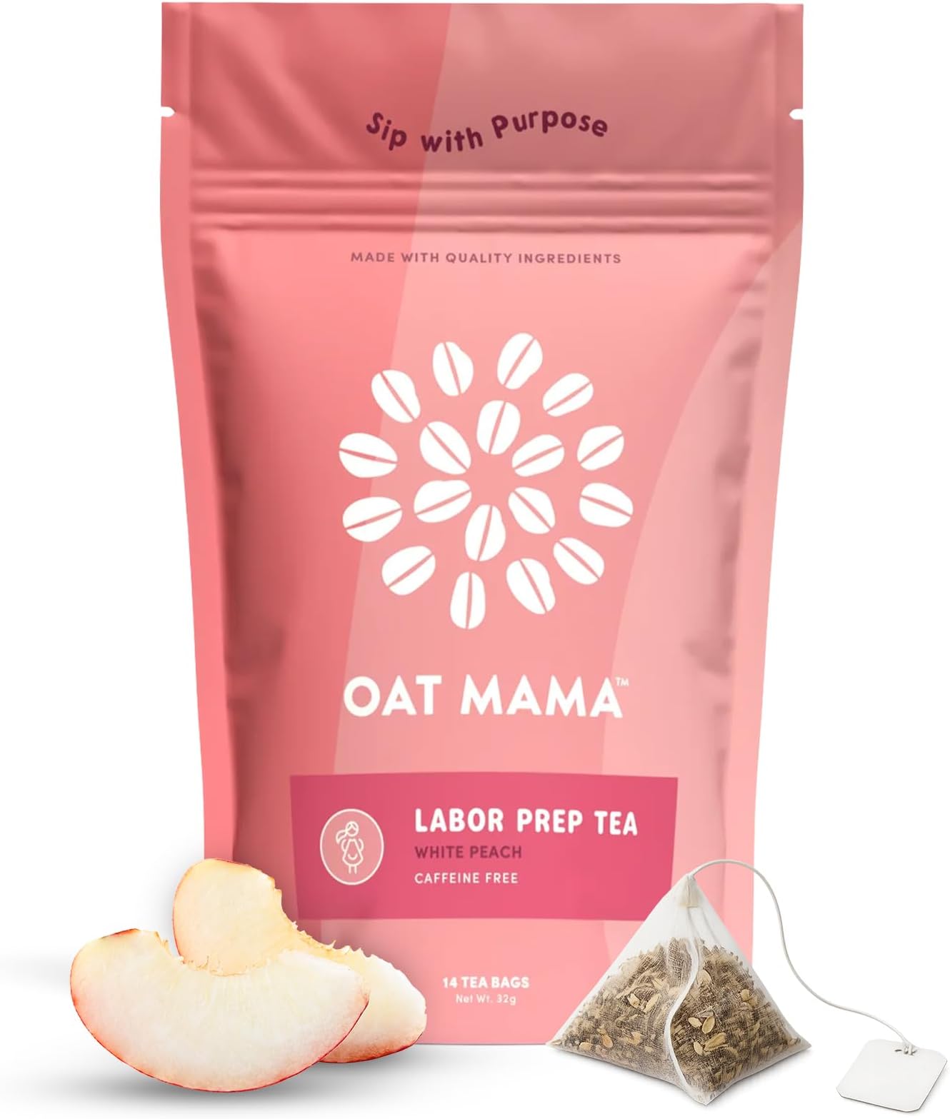 Oat Mama Flavored Labor Prep Tea for Third Trimester Pregnancy Support - Sweet White Peach Flavor | Organic Prenatal Support - Prepare Body & Mind for Smooth, Efficient Labor & Delivery