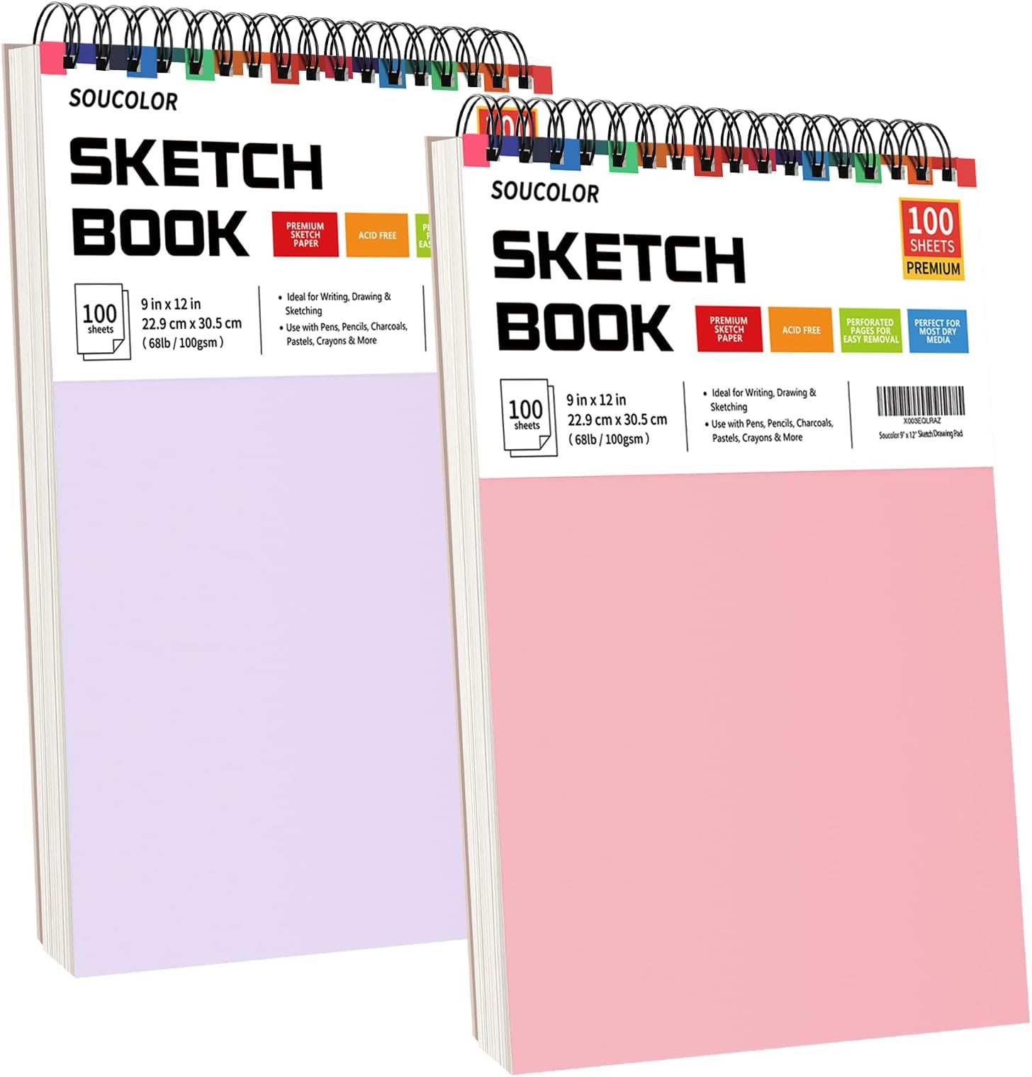Soucolor 9"x12" Sketch Book 2-Pack: Bithday Art Supplies, Creative Gift Set for Birthdays, Art Projects, and All-Season Crafting
