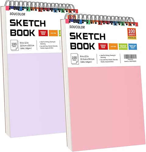 Soucolor 9"x12" Sketch Book 2-Pack: Bithday Art Supplies, Creative Gift