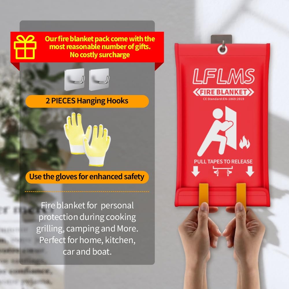 Mantas de emergencia para el hogar, paquete de 8 mantas de extinción de incendios, manta ignífuga de 40 x 40 pulgadas para cocina, manta de seguridad contra incendios de fibra de vidrio ignífuga para