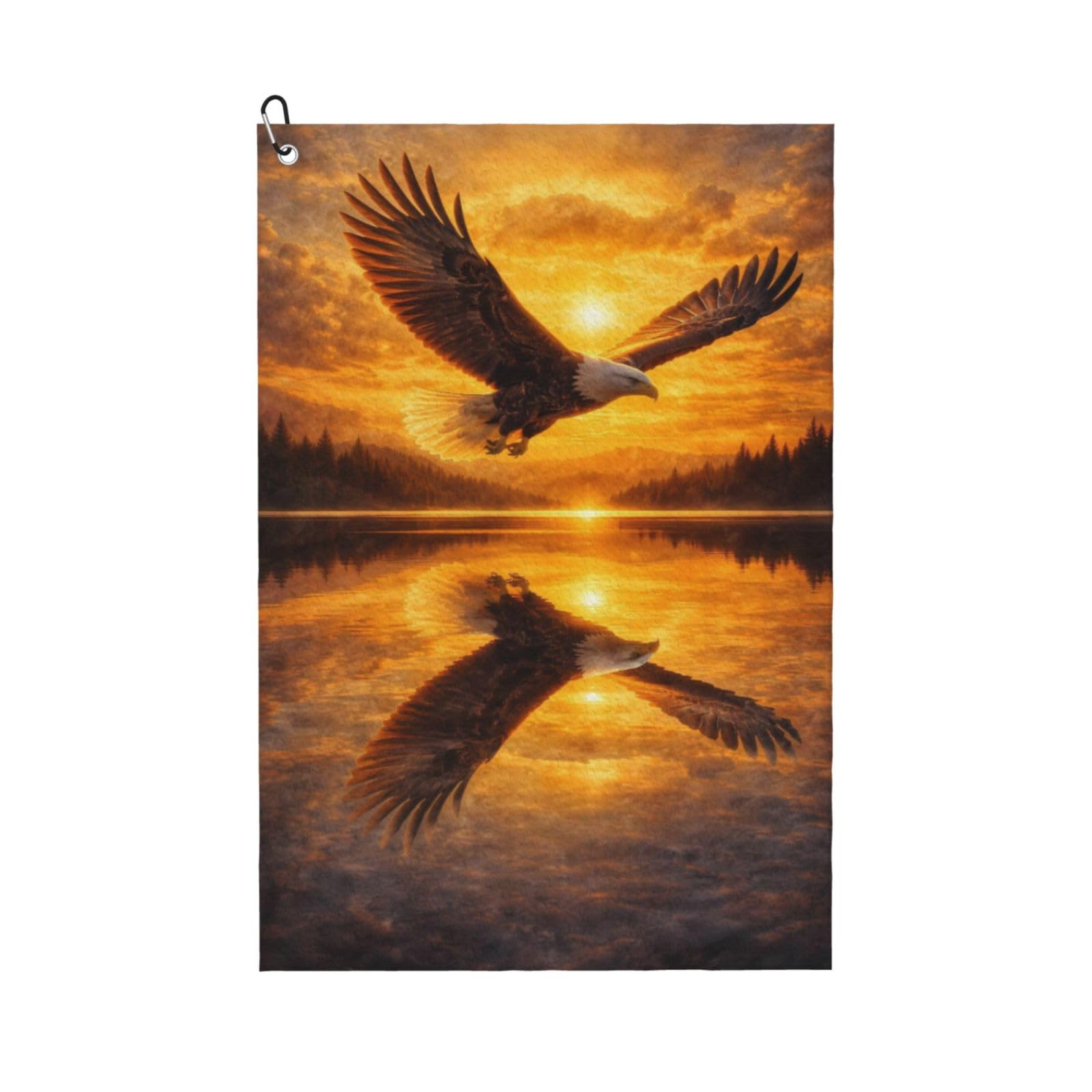 Oudrspo Golden Eagle Sunset Lake Multi-Functional Golf Towel | Absorbent Quick Drying 16x24in