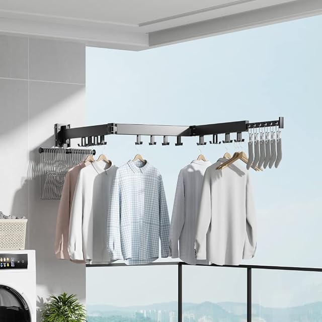 Wixann Clothes Drying Rack,Can be Rotated 360° Wall Mounted Clothes Airer,Drying Rack Laundry,Clothes Airer Indoor Folding for Balcony,Bathroom,Bedroom (Full Length 128.5CM)