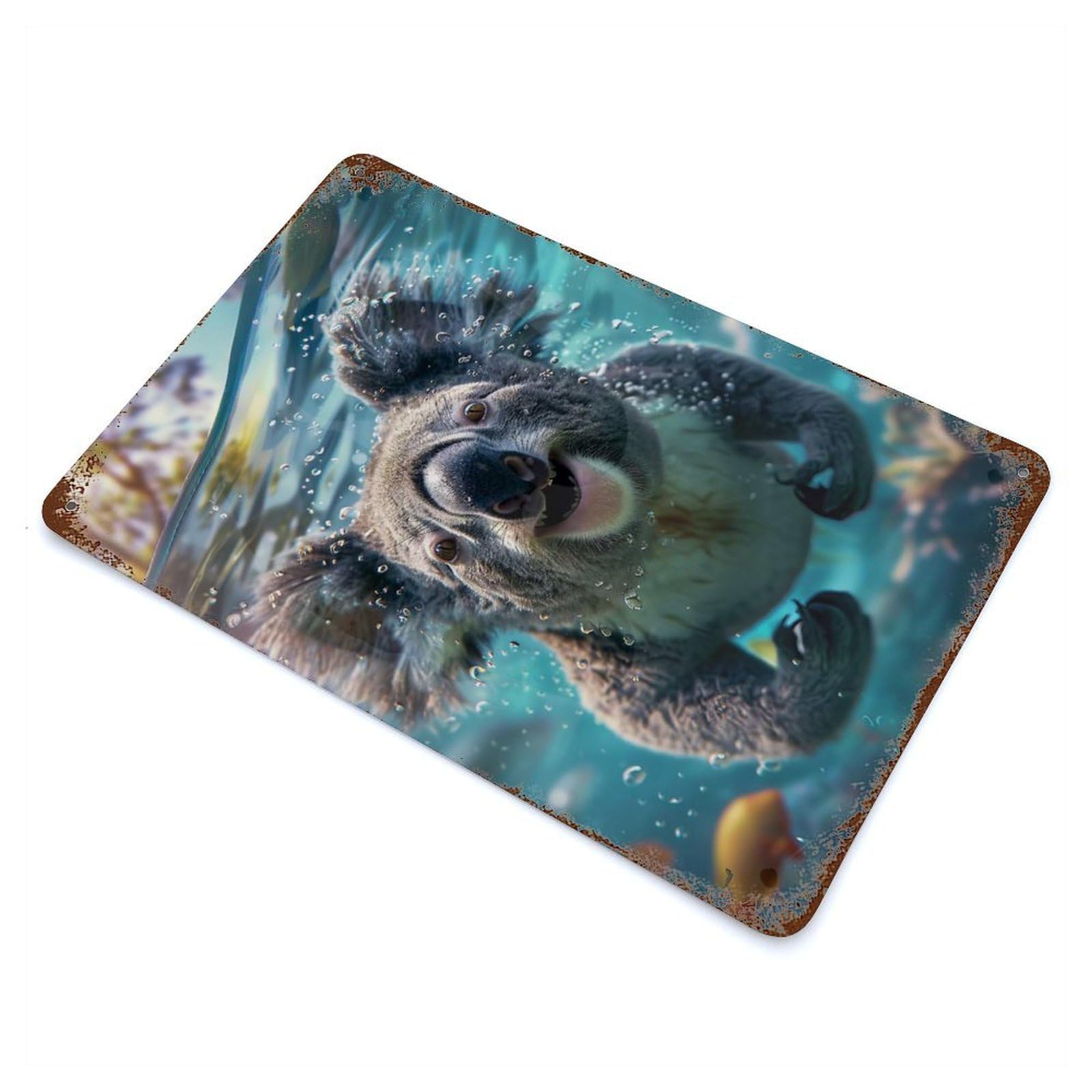 Koala Sea Vintage Wall Sign 11.8"x7.9", Rust Effect Metal Decor for Bistro, Counter And Cafe Decor