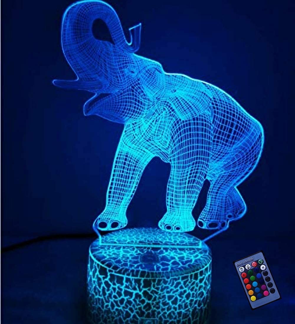 Lampada 3D Led Elefante Con Telecomando E 16 Colori - Luce Notturna In Acrilico Per Camera Bambini, Ricaricabile USB - Regalo Originale