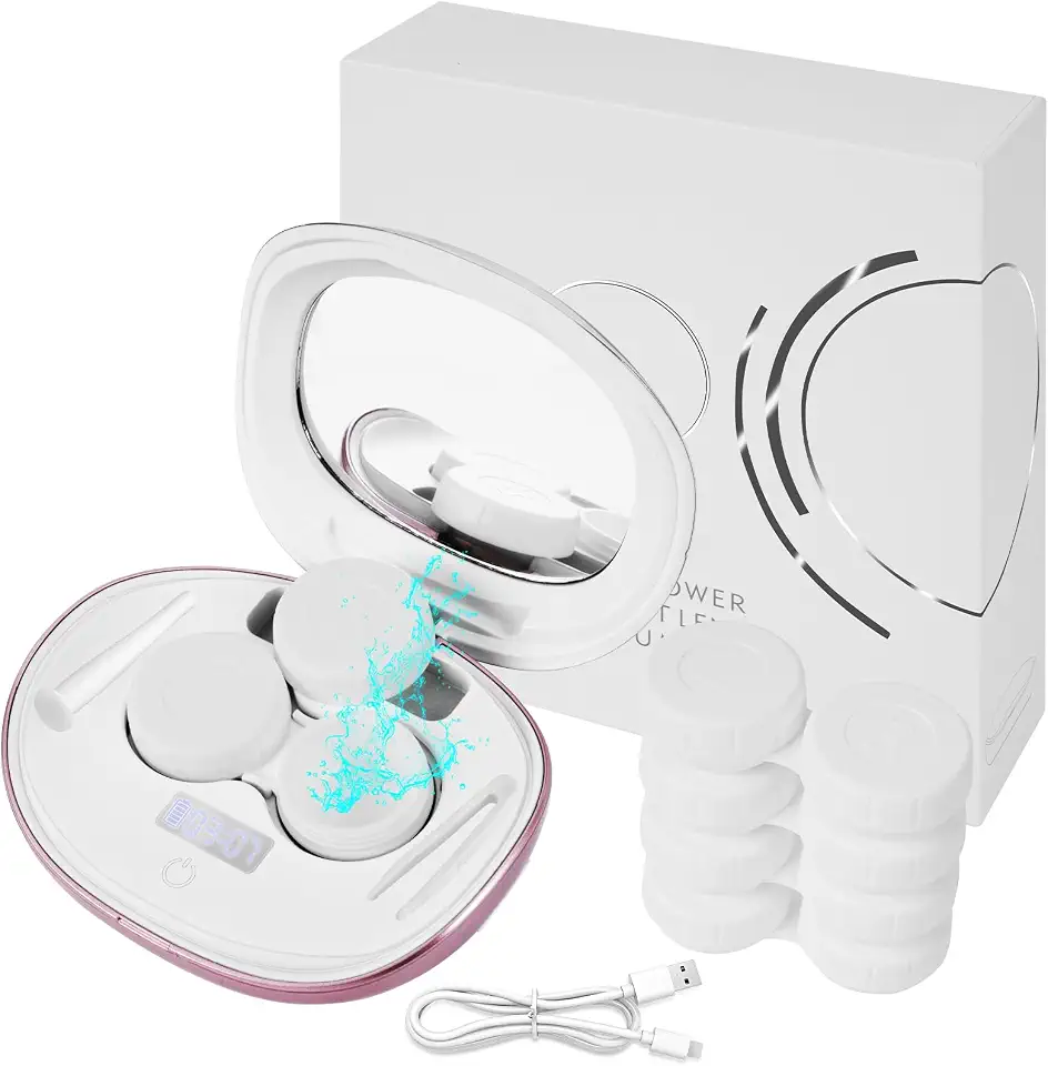 Máquina De Limpeza Ultrassônica De Lentes De Contato Mv7 Com Visor De Temporizador, Espelho Grande E Carregador Usb, Compatível Com Lentes Descartáveis Gelatinosas, Lentes De Contato