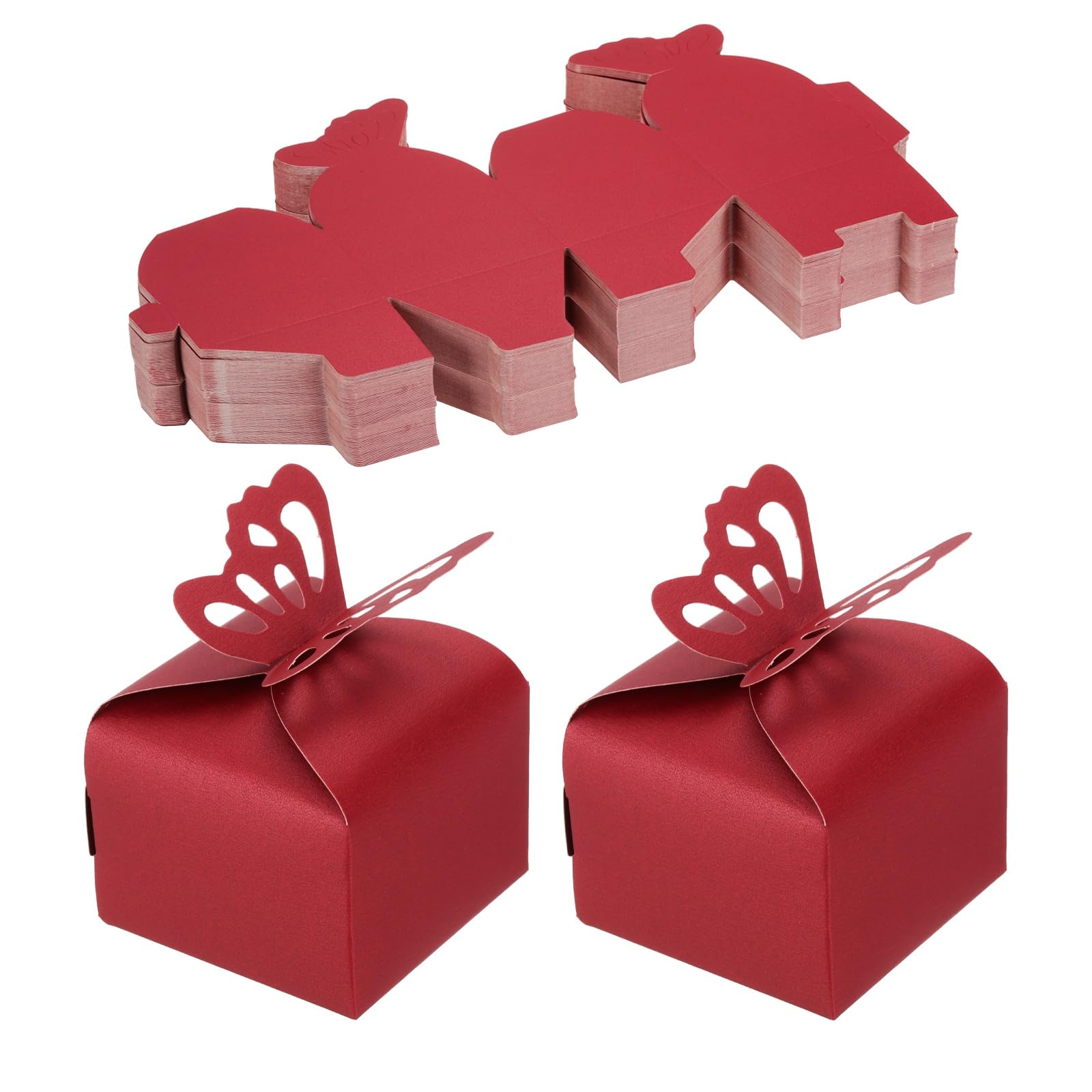 PATIKIL 6cm x 6cm x 5.5cm Favor Boxes, 100 Pcs Candy Party Butterfly Gift Boxes for Wedding Mother's Day Easter Anniversary Christmas Graduation Celebration, Fantasy Red