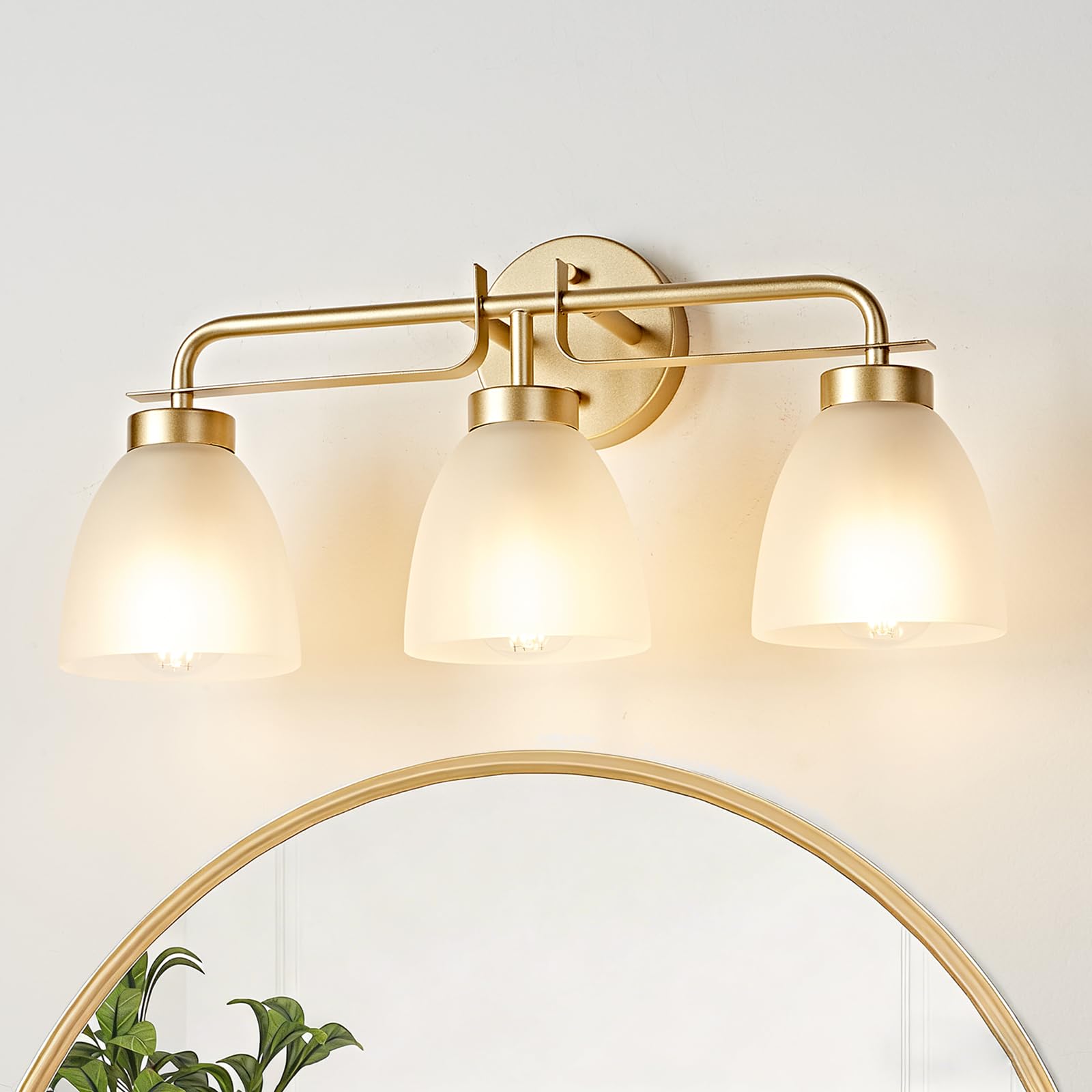 Photo 1 of ***FACTORY SEALED*** SEABLE 21 Inch Mid-Century Modern Vanity Lights, 3-Light Golden Bathroom Light Fixture with Frosted White Bell Shades, Industrial Wall Sconce for Mirror Over Vanity, Bedroom, Hallway