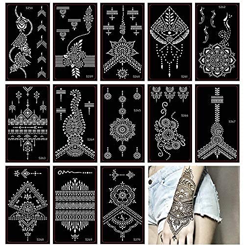Xmasir Henna Tattoo Stencil   Glitter Temporary Tattoo Templates Set of 30 Sheets, Indian Henna Tattoo Sticker Kit For Body Hand Painting(1)