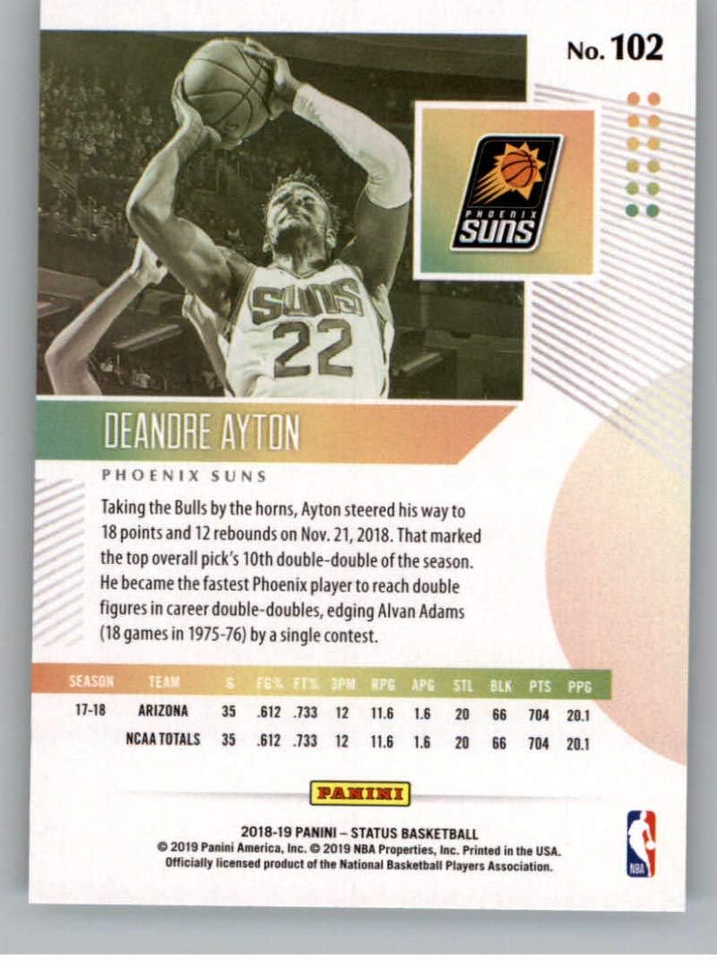 2018-19 Panini Status Green #102 Deandre Ayton RC Rookie Phoenix Suns NBA Basketball Trading Card