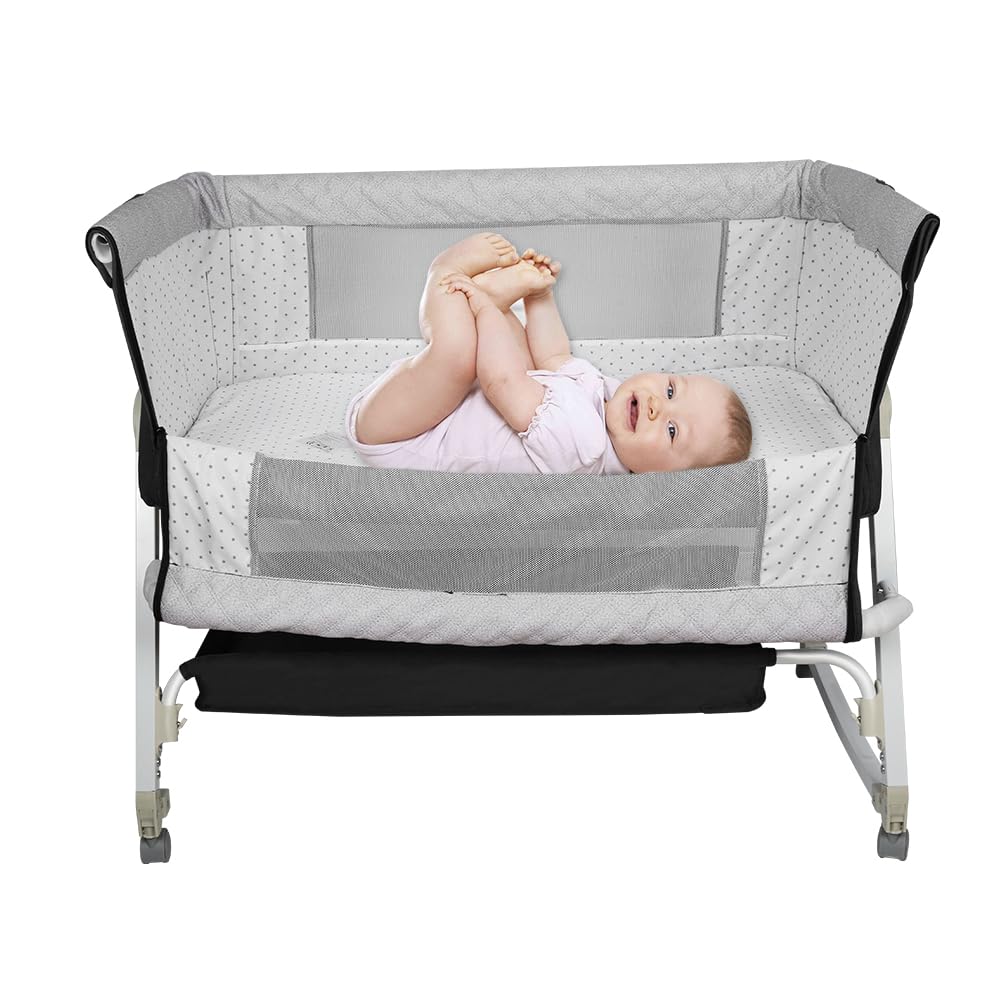 OHMG Cuna Colecho 3 en 1,Cuna Plegable,Cuna Bebé Altura Ajustable,Cunas con Colchon,con Mosquitera,Plegado Fácil,para Recién Nacido Niño Niña (95 * 50 * 98-110cm (Negro))