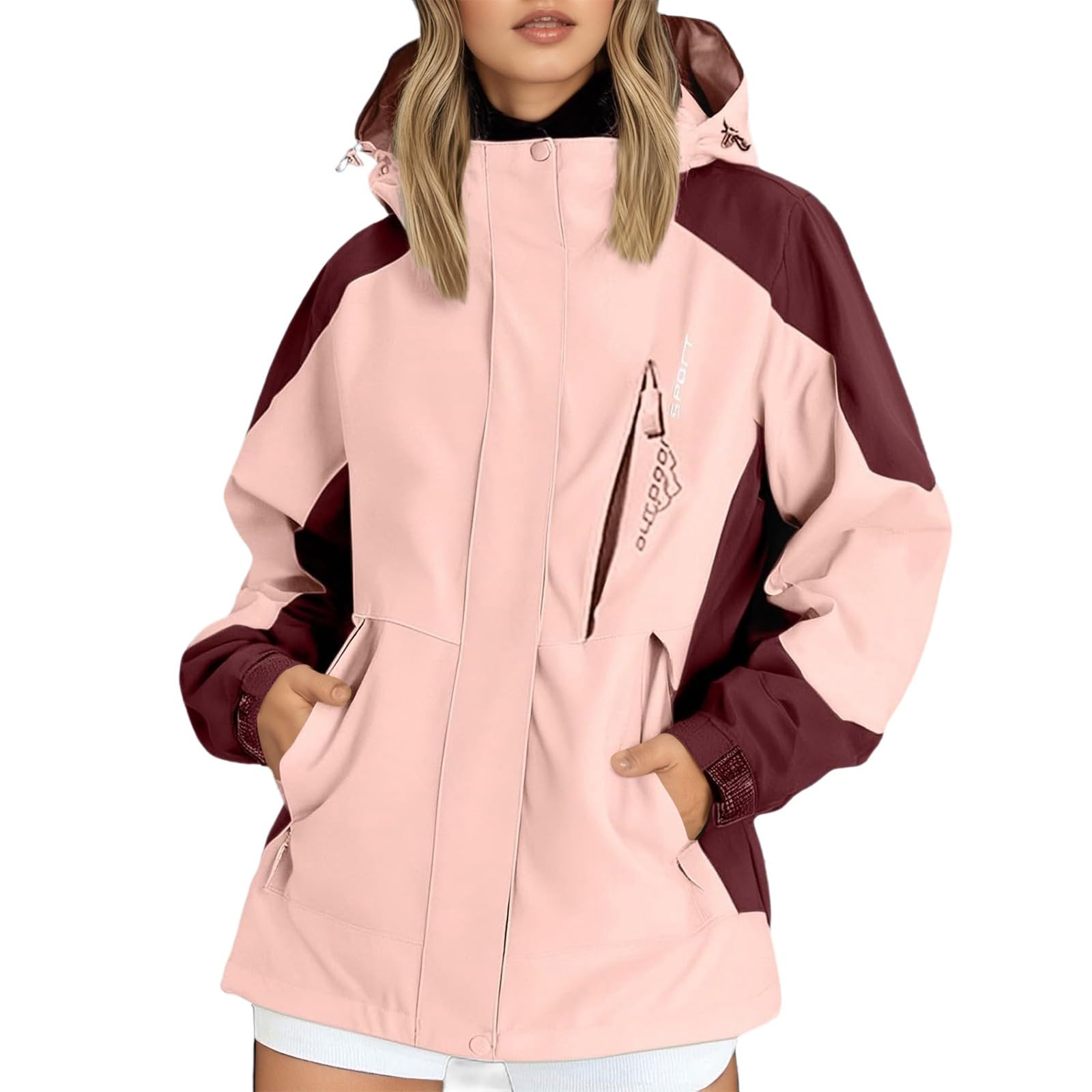 Generisch Chaqueta cortavientos ligera para mujer, abrigo deportivo informal para exteriores, impermeable transpirable para senderismo