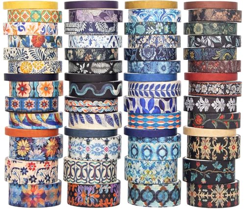 Floral Washi Tape Set, 56 Rolls 4 Size Flower Colored Decorative Blooms Masking Tapes for Scrapbooking, DIY Crafts, Bullet Journal Supplies, Planner, Junk Journal (Symmetry Aesthetics)