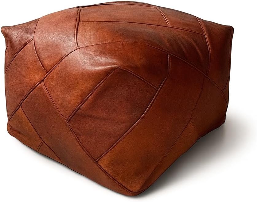 Amazing Square Ottoman Pouffe, Handmade Leather Footstool.Brown- Handmade Leather Ottoman- Moroccan Leather Pouf, Unstuffed Pouf Cover.