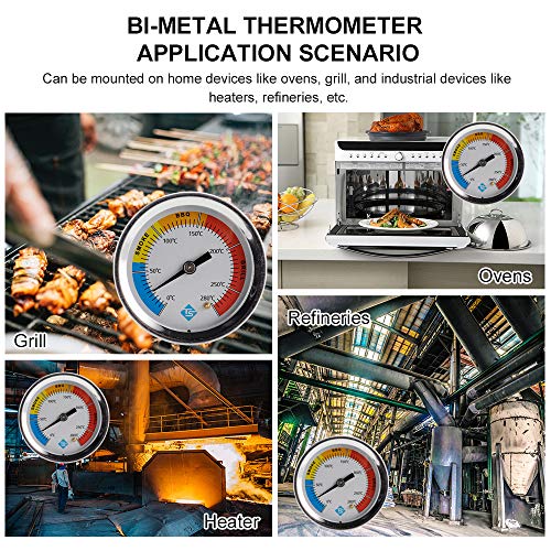Daerzy Termômetro de aço inoxidável Termômetro bimetálico termômetro com mostrador 0~280 ℃ para chur