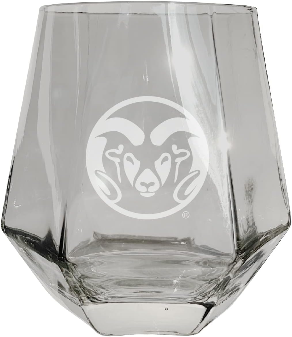 R and R Imports Colorado State Rams Etched Diamond Cut Stemless 10 Ounce Wine Glass Clear 2-Pack Officially Licensed Collegiate Product