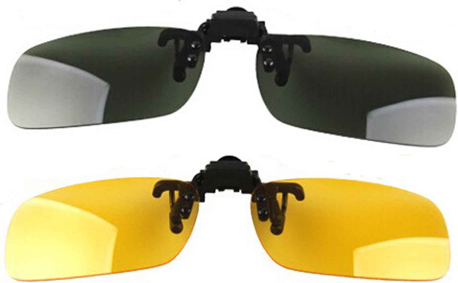 Wonderfulsight 2 Piece Day+Night Vision Polarized Clip-on Flip-up Sunglasses Necessary for Driving (A: Dark Green(day)+Yellow(night))