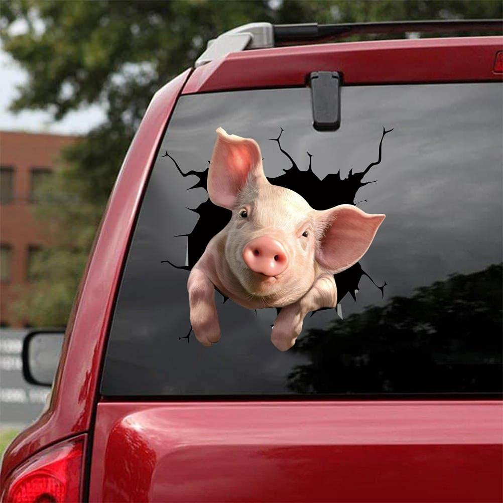 Animal Crack Wall Stickers,Waterproof Multiple Styles Pet Sticker,3D Realistic Pig Decal Car Decoration Sticker for Car Window