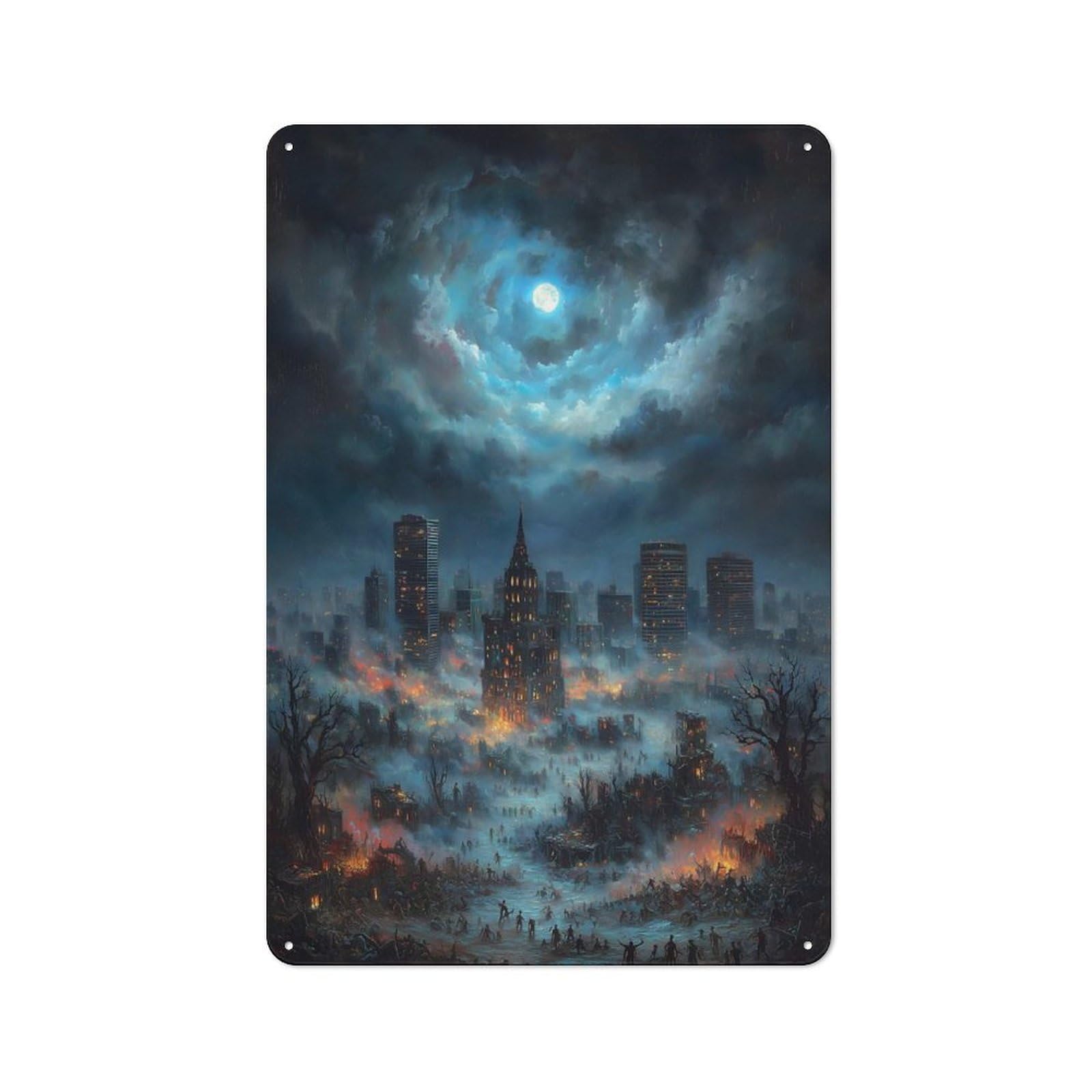 Junmoney Apocalyptic Cityscape Under A Swirling Sky Retro Metal Sign 30X20cm Featuring For Bar Or Restaurant, For Bar Decor Enthusiasts