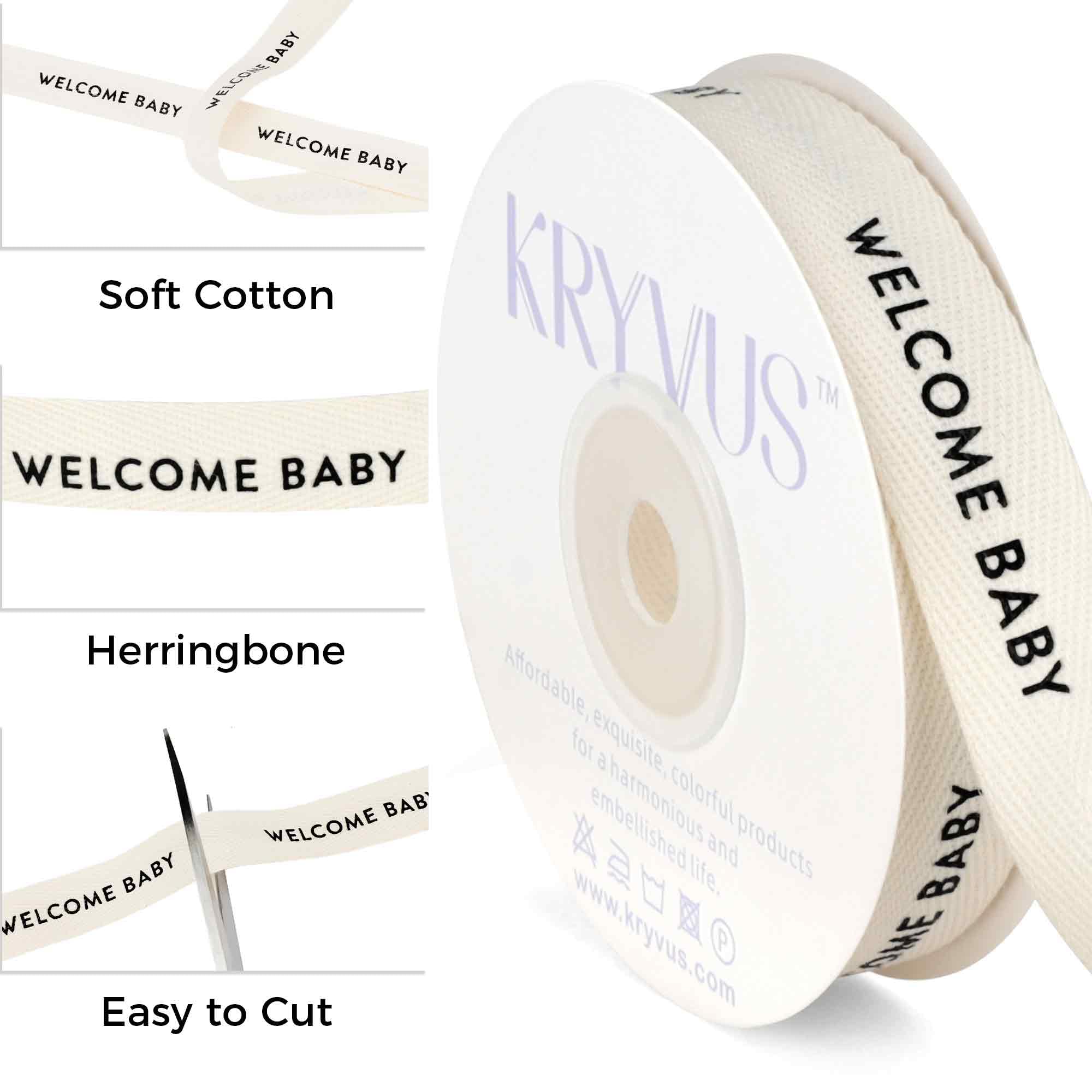 Cinta de sarga natural para baby shower, 5/8 pulgadas x 12 yardas, cintas de espiga de algodón para envolver regalos, cumpleaños, Navidad, aniversarios, día de San Valentín (bebé bienvenido)