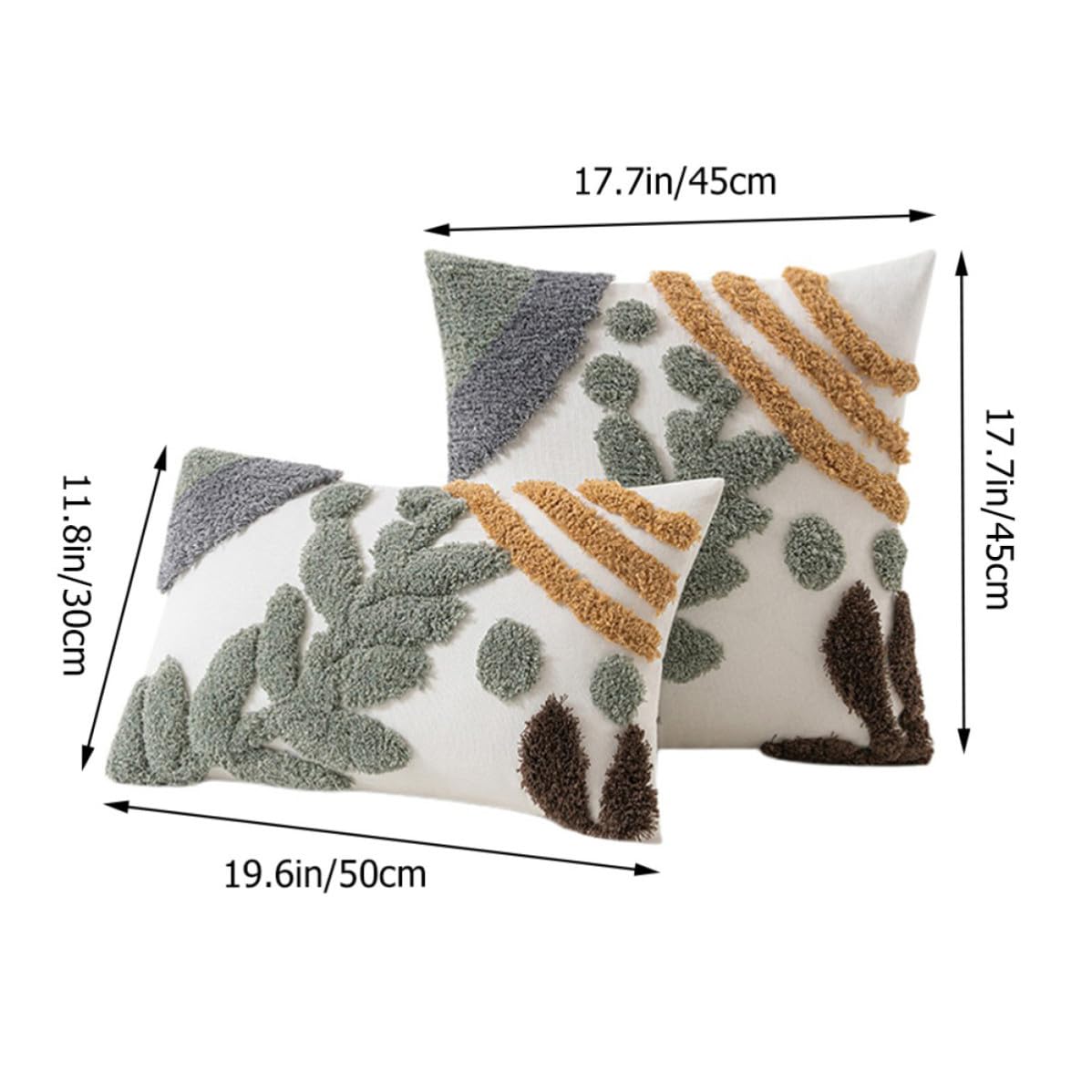 Fundas de Cojín Decorativas de Estilo Bohemio Diseño de Hojas, Hechas de Felpa y Algodón, Cómodas para Sofá y Sala de Estar, Juego