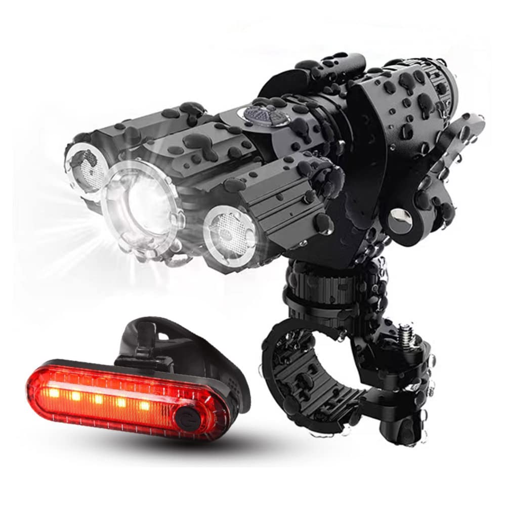 TIORU Faro Anteriore per Bicicletta 3 Pezzi LED 600 Lumen 4 modalità Faro per Bicicletta 18650 Torcia da Ciclismo IPX5 con Supporto Regolabile