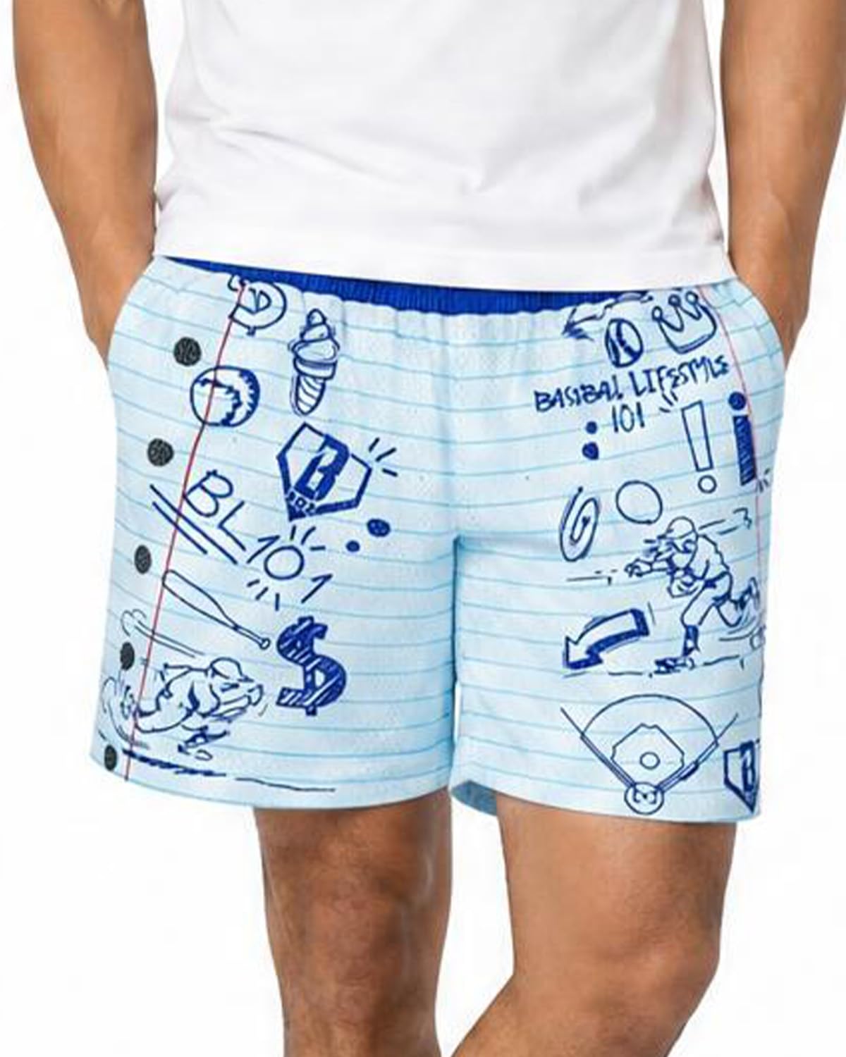 Baseball Lifestyle 101 Men's Mesh Shorts with Side Pockets and Elastic Waist, 5 inch Inseam, Adult Sizes S-XL | 5 in inseam, 100% polyester mesh,
