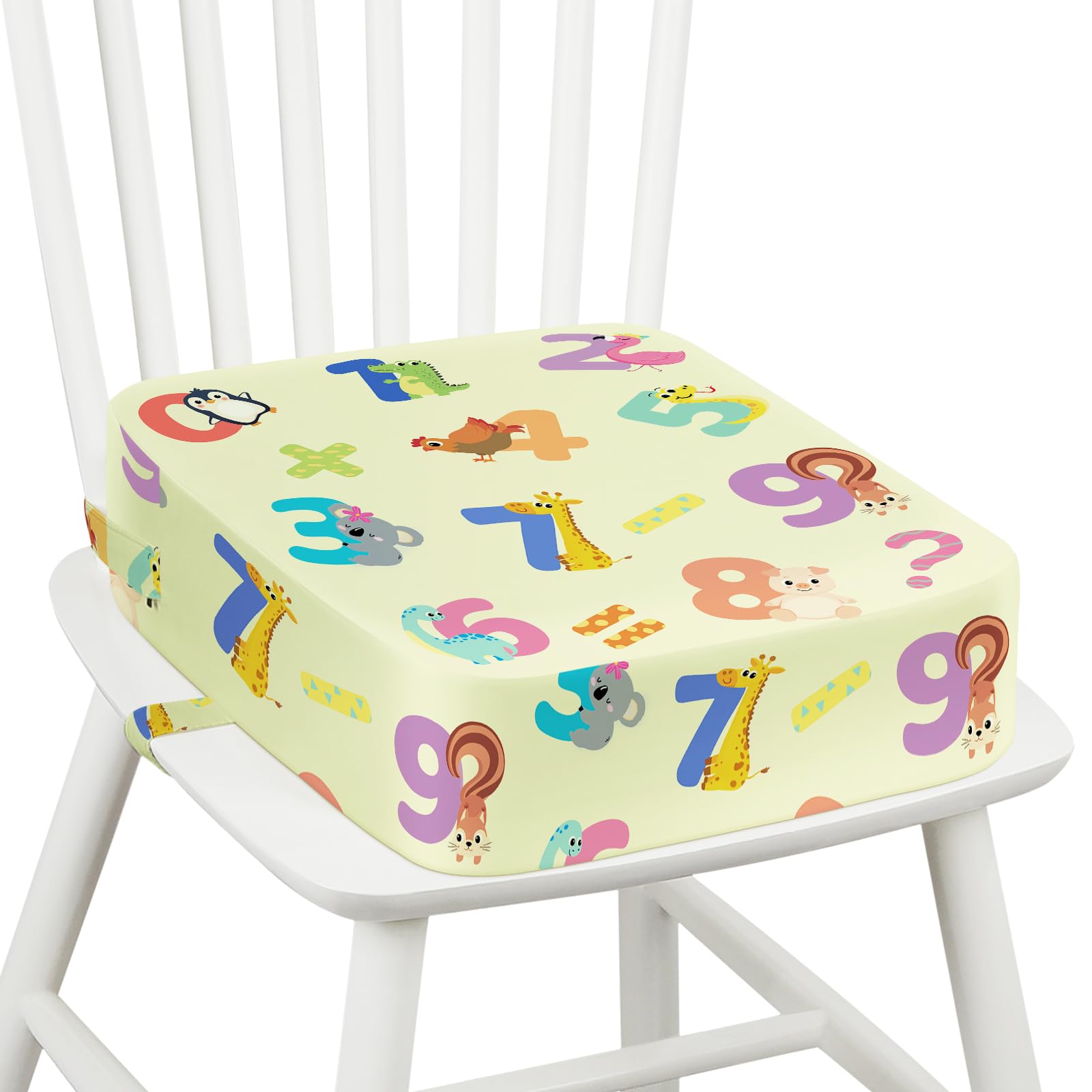 Seggiolino da Tavolo per Bambini Lavabile Cartoon Cuscino con 2 Regolabile Cinghie Base Antiscivolo 36 x 32 x 10 cm Animali Digitali