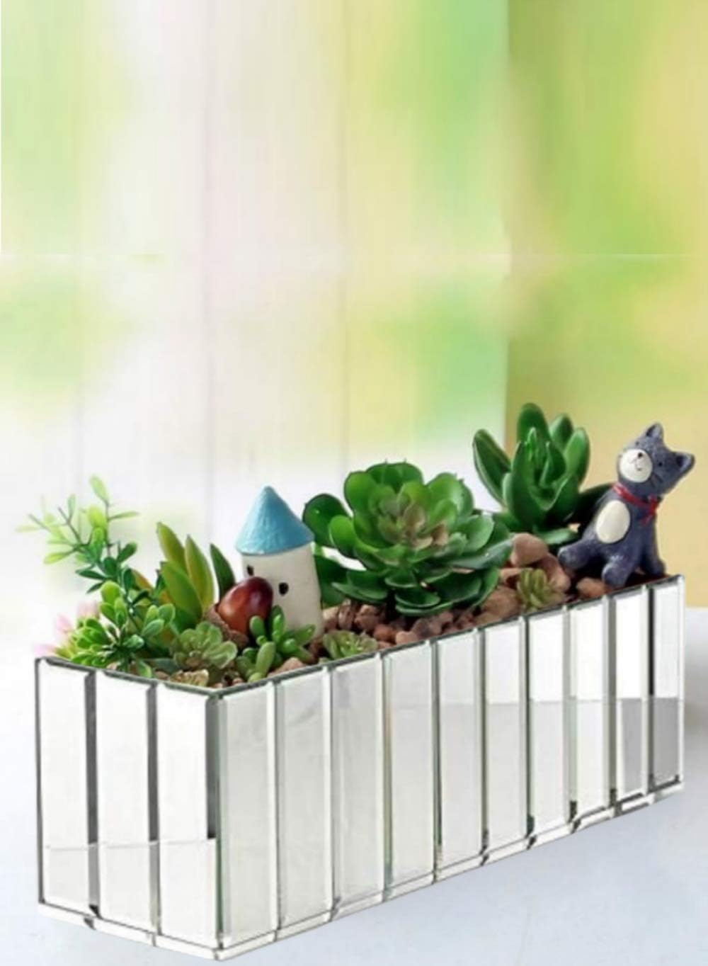 Serene Spaces Living Gatsby-Inspired Oblong Mirrored Vase – Luxe Beveled Glass Centerpiece for Weddings, Events & Home Decor – Rectangular Mirror Flower Vase – 15.75"L x 4.75"W x 4.75"H