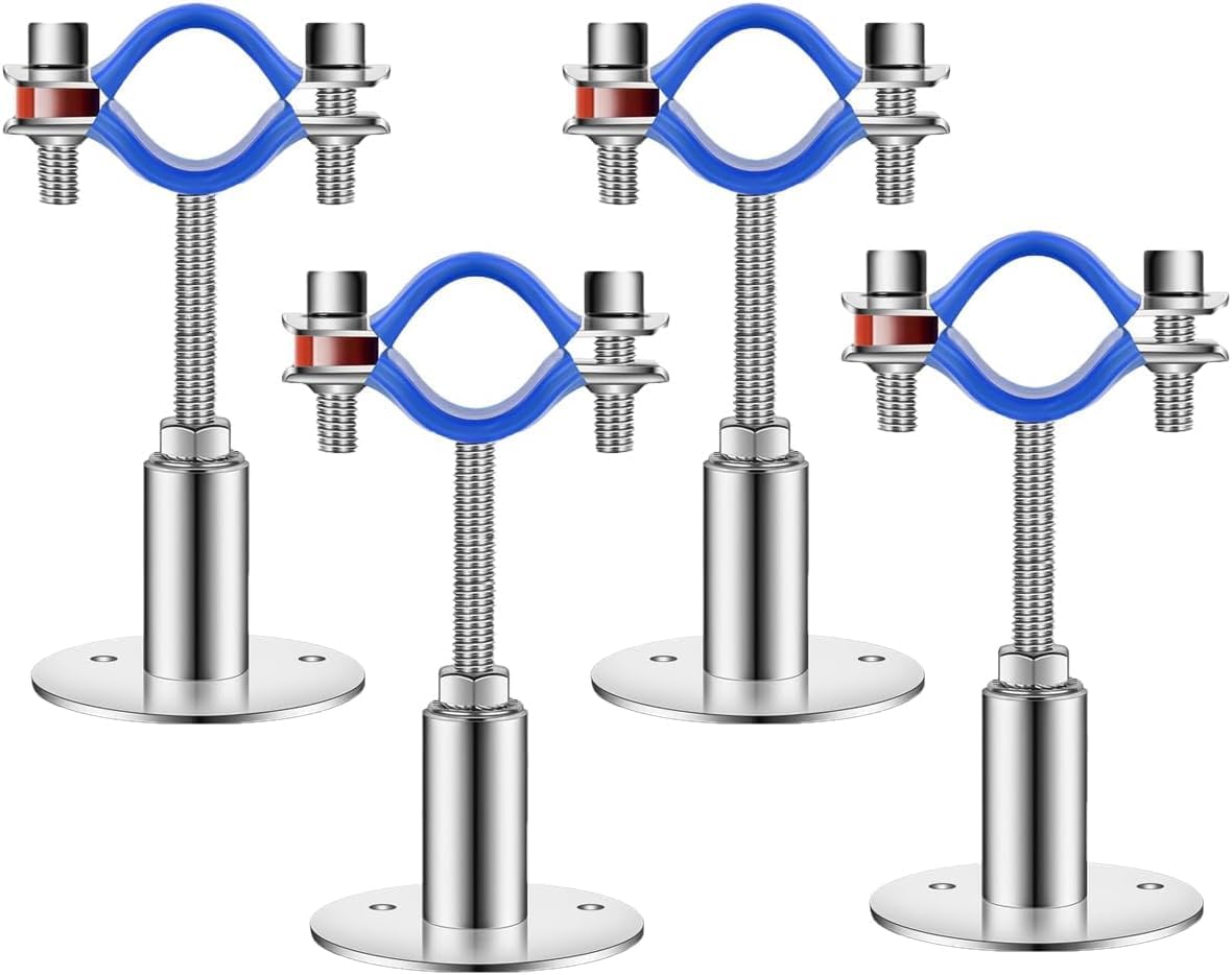 4PCS 304 Stainless Steel Pipe Strap Clamp for OD Pipe 1.5"-1.57" | Wall mount pipe supports, adjustable height 50-100mm, with Screws and Screwdriver, fits copper, PEX, or PVC tubing