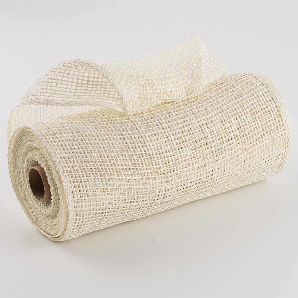 Craig Bachman 10" x 10 Yards Cream Poly Burlap Deco Mesh, Neutral Faux Jute Wreath Base for All Seasons, Farmhouse Decor, Wedding, Spring, Fall Wreath Supplies, RE810030