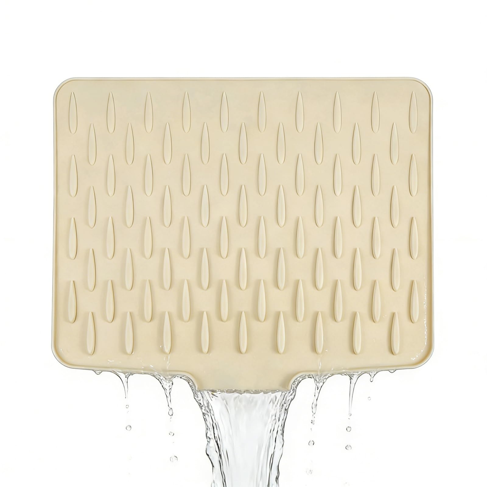 Wihozte Beige Silicone Draining Mat, Non-Slip Silicone Dish Drying Mat No-Spill Dish Drainer Mat, Fast-Tableware Fruit Vegetable Draining Board Mat Folding Draining Board Mat (1, )