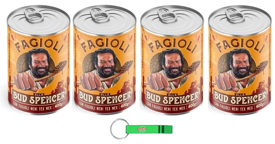 Fagioli alla Bud Spencer Tex Mex, Bud Power- Bud-Spencer-Tex Mex Bohnen fertig zum Probieren 4 x 400gr + Beni Culinari Kostenloser Schlüsselanhänger