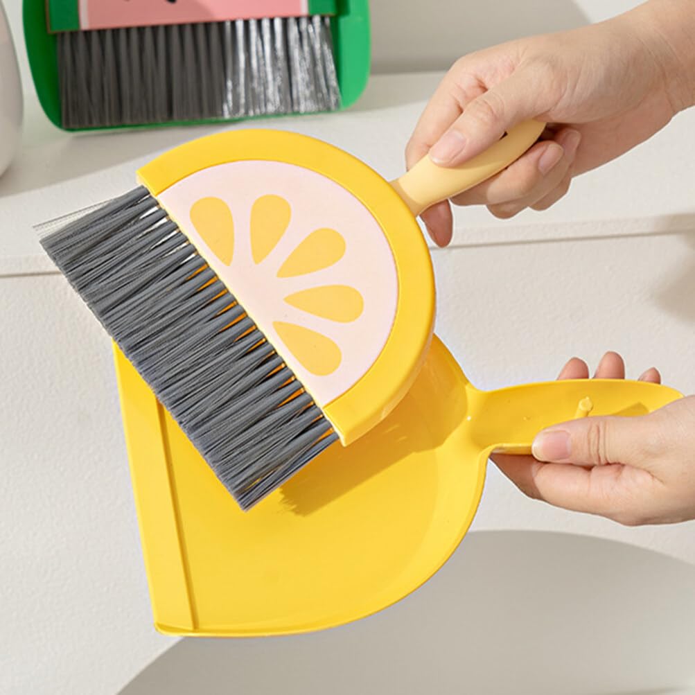 Cabilock Mini Dustpan and Brush Set: 3 Sets Fruit Desktop Sweep Broom Mini Cleaning Broom Dining Table Sweeper Cleaning Tool for Sofa Desk Car Trunk Seats Pets House Cleaning